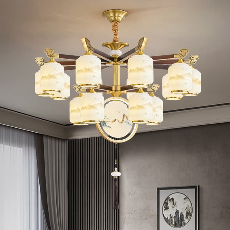 8860 đèn chùm đồng + gỗ — xem 1