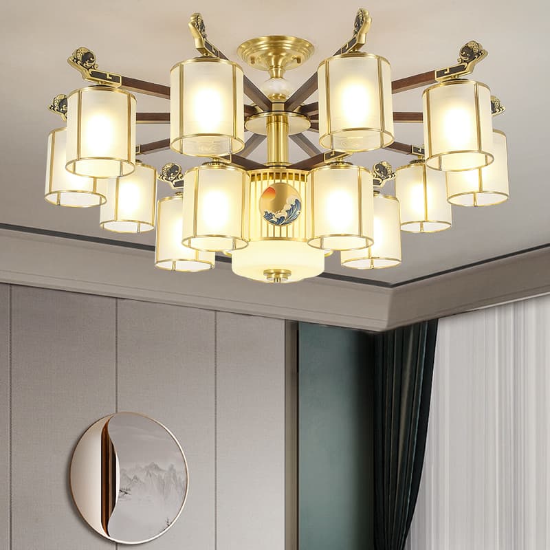 Đồng + đèn chùm gỗ — xem 1