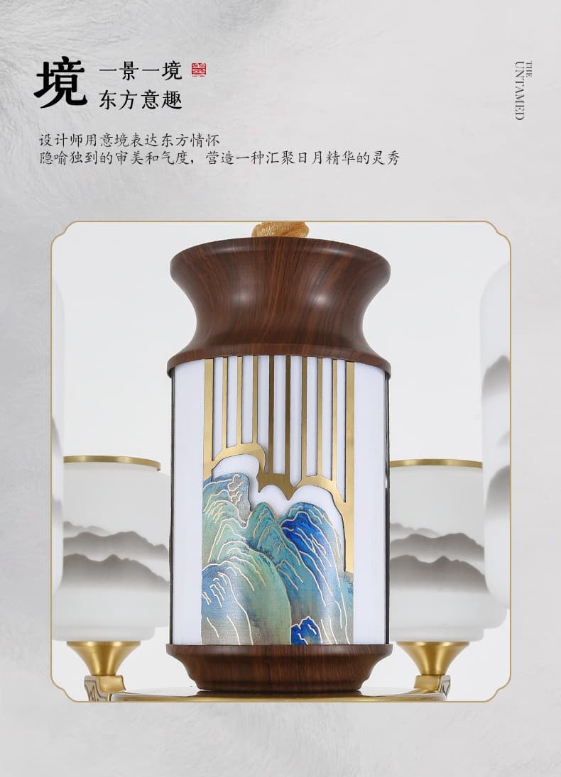 YY708-Đồng + Gỗ đèn chùm