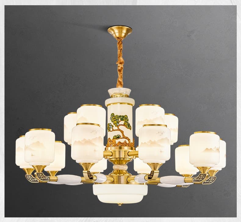 8877 đèn chùm bằng đồng + ngọc giả