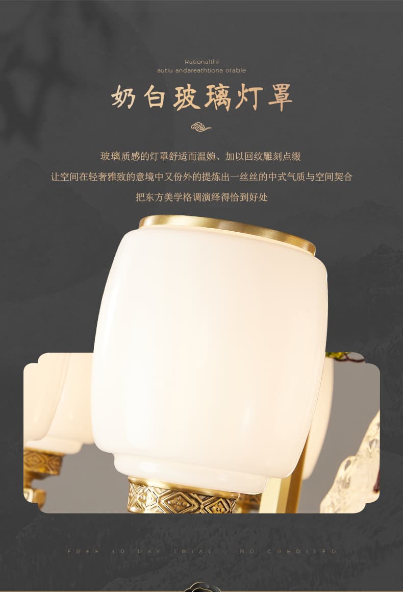 WT1039-Đèn treo đồng + chụp đèn thủy tinh