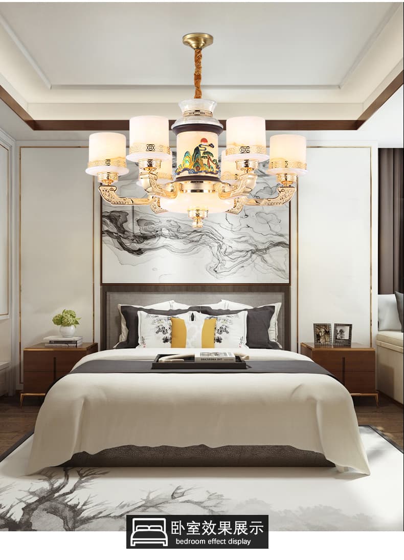 WT1057- tanso + natural na Afghan jade lampshade chandelier