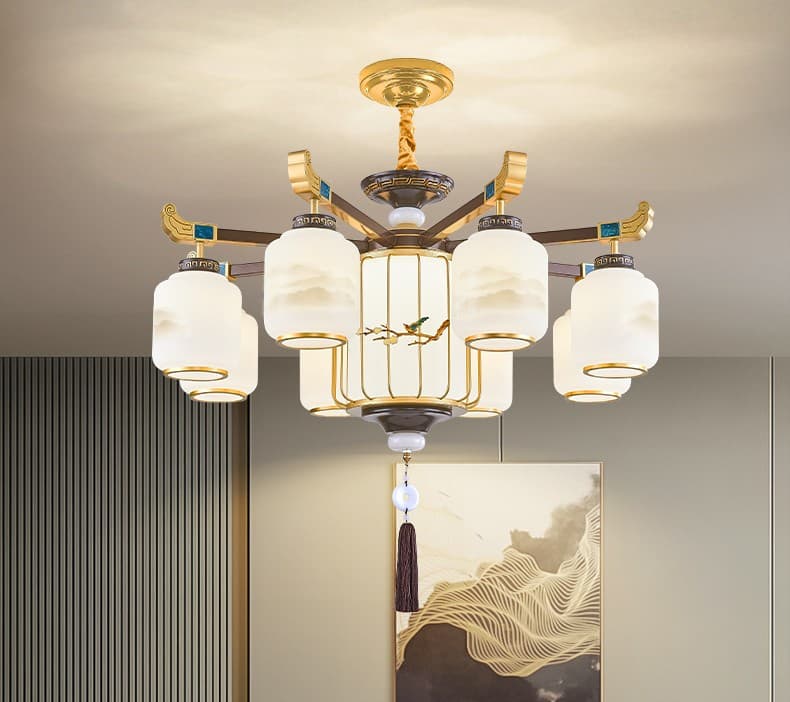 Iron Art Chandelier-Zinc Alloy + Glass Lampshade