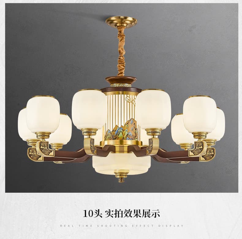 606 Đồng+Gỗ đèn chùm