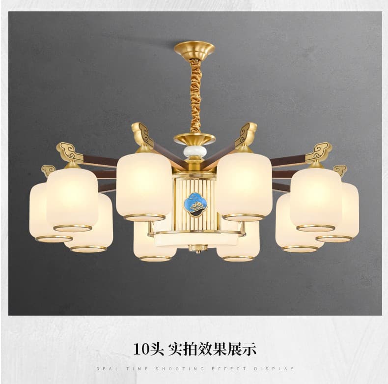 8894 đèn chùm bằng đồng + gỗ