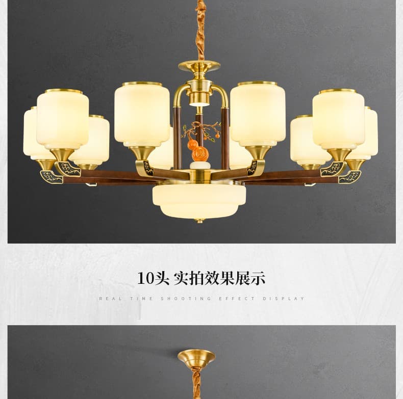 8865 đèn chùm đồng + gỗ