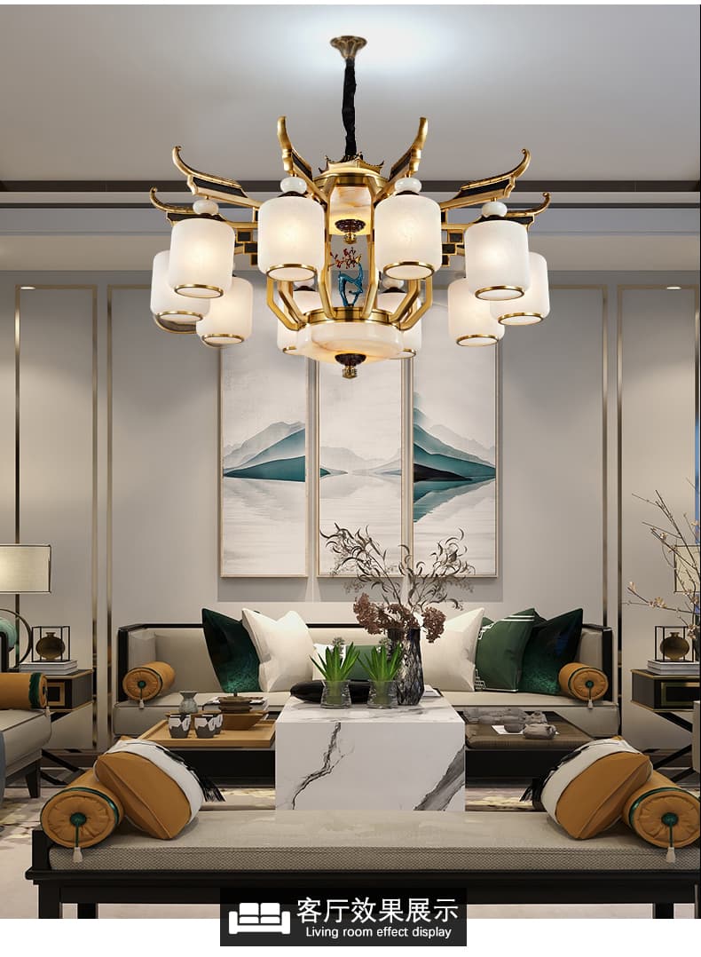 Lakas na tanso + lampshade na salamin chandelier