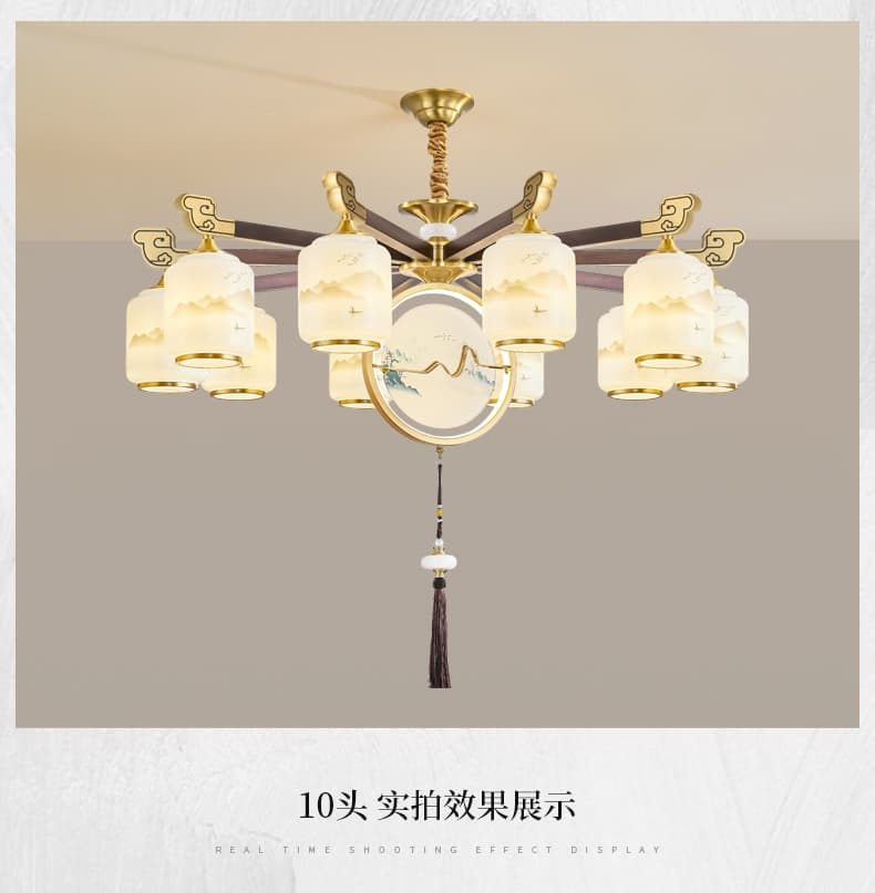 8860 đèn chùm đồng + gỗ