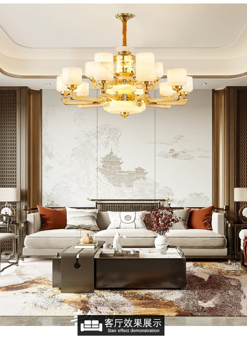 WT1050- tanso + natural na Afghan jade lampshade chandelier