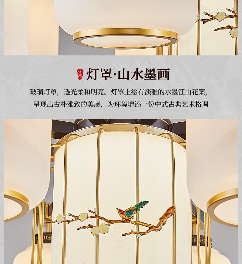 Iron Art Chandelier-Zinc Alloy + Glass Lampshade