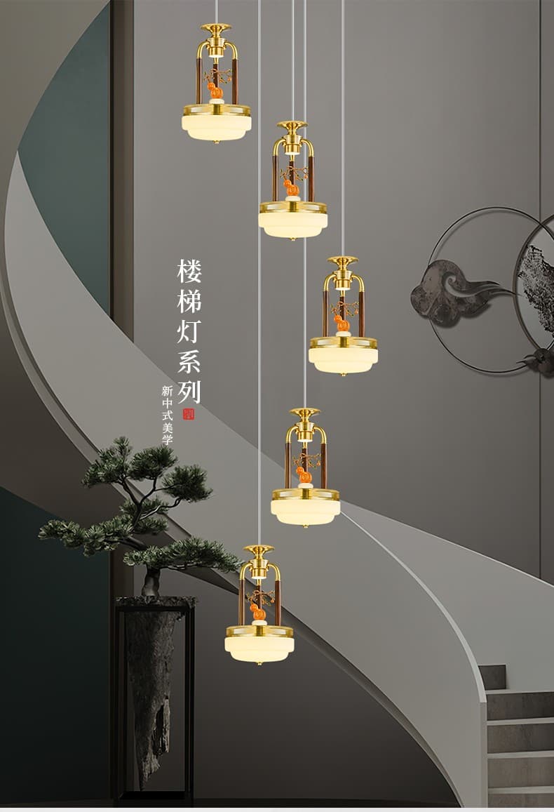 8830铜+山水船灯罩楼梯灯