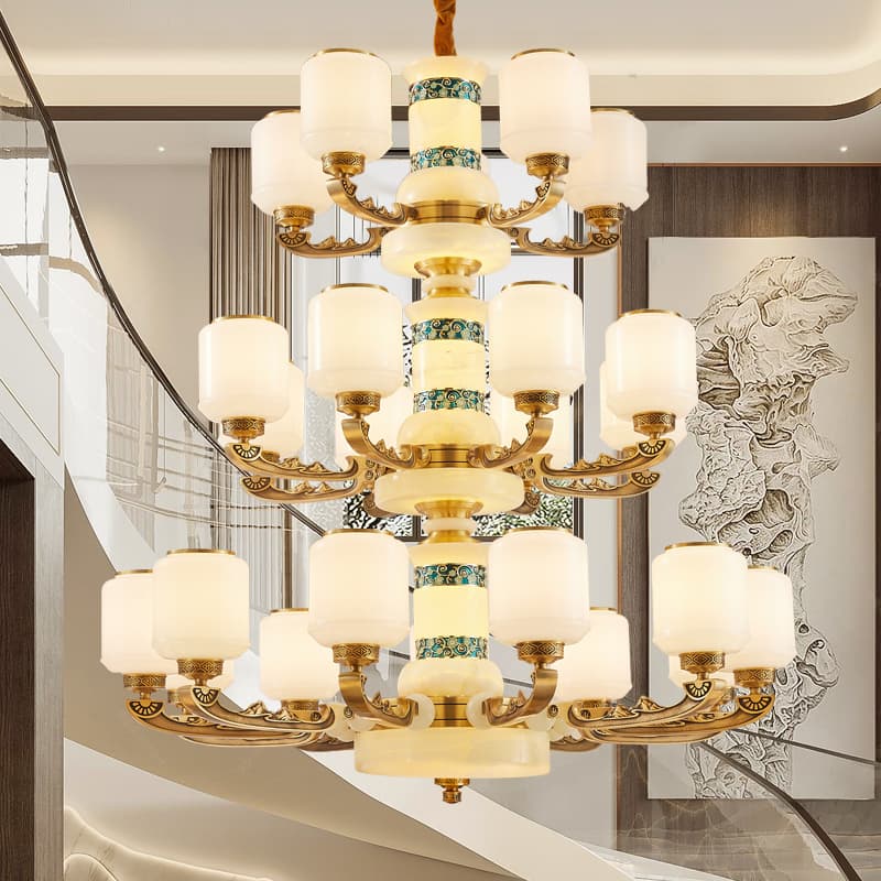 WT-đồng + chao đèn thủy tinh đèn chùm — xem 1