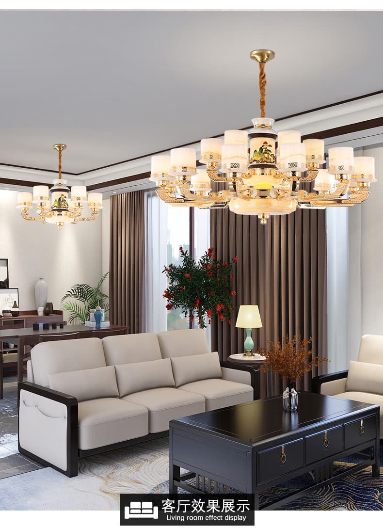 WT1057- tanso + natural na Afghan jade lampshade chandelier