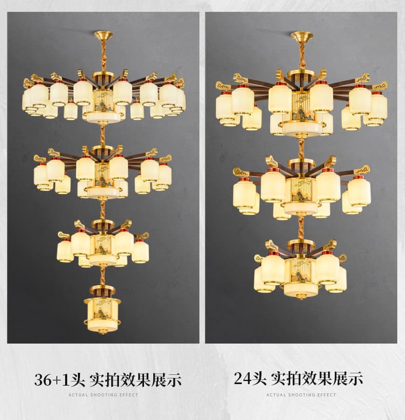 8895 đèn chùm bằng đồng + gỗ