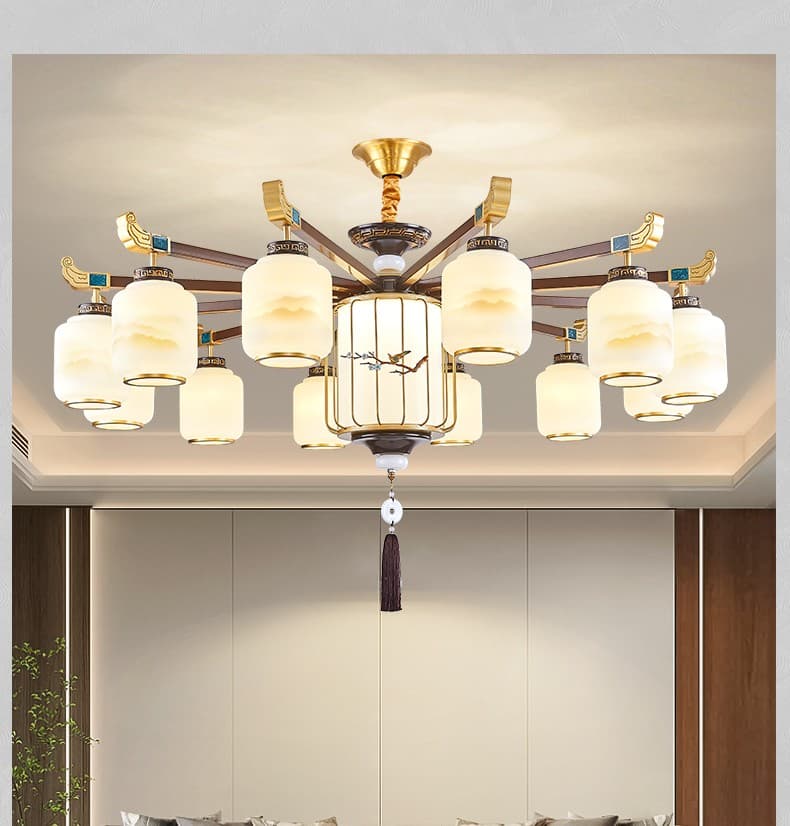 Iron Art Chandelier-Zinc Alloy + Glass Lampshade