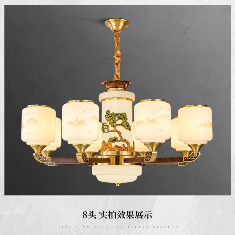 8876 đèn chùm bằng đồng + gỗ