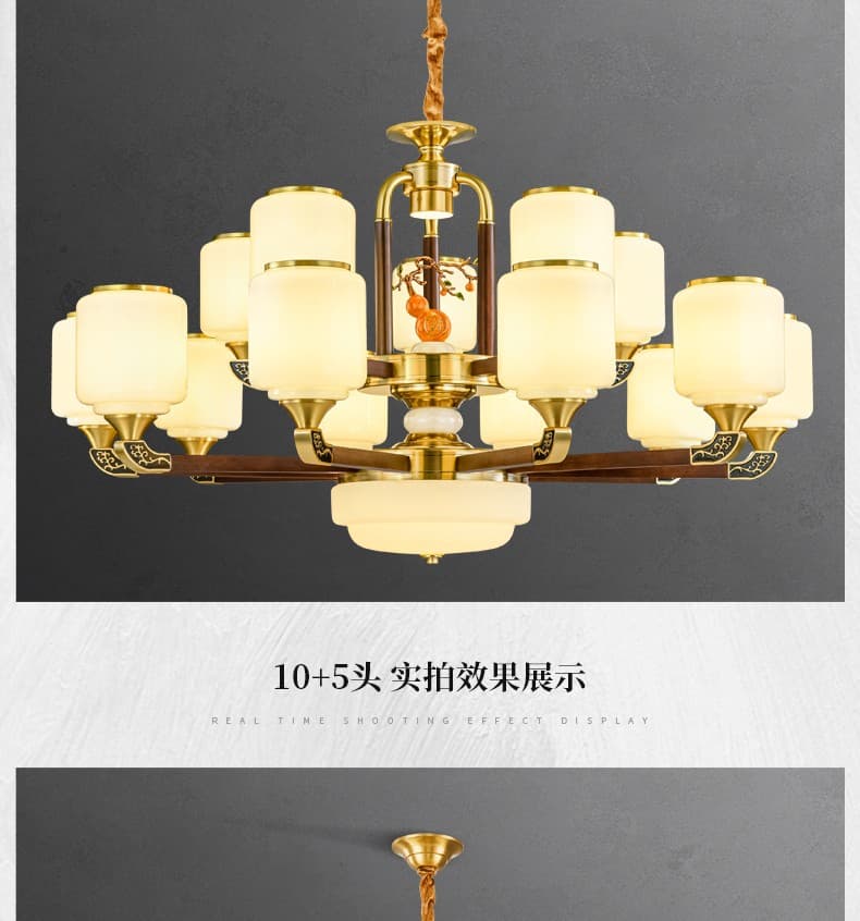8865 đèn chùm đồng + gỗ
