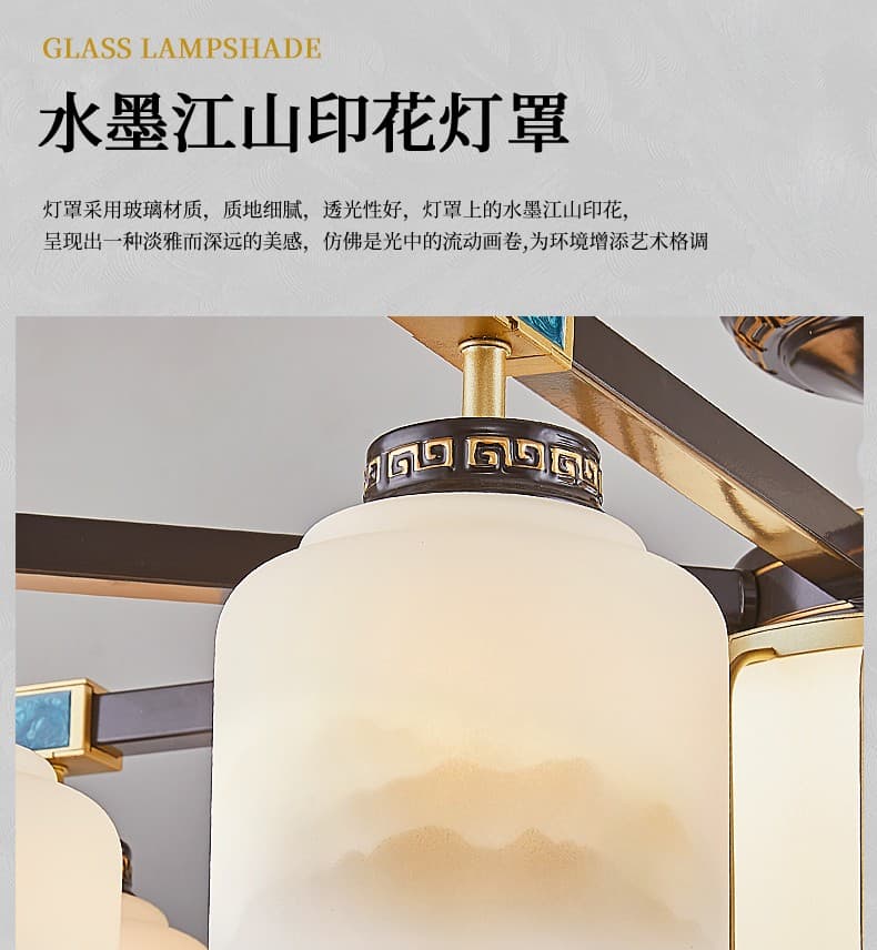 Iron Art Chandelier-Zinc Alloy + Glass Lampshade
