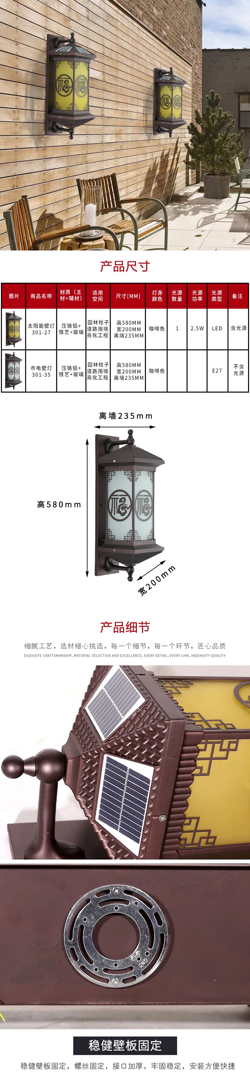 Solar / Mains Wall Light