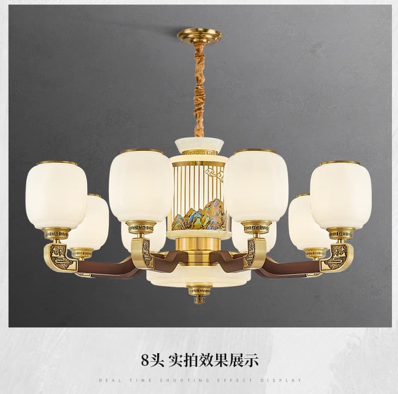 610 Đồng+Gỗ+Ngọc quạt trần đèn