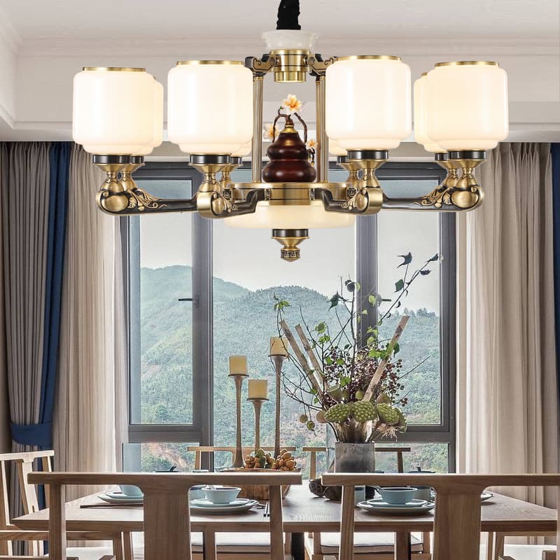 WT-đồng + chao đèn thủy tinh đèn chùm — xem 1
