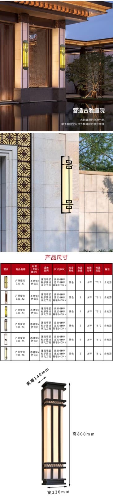 モダン新中式スタイル屋外壁灯