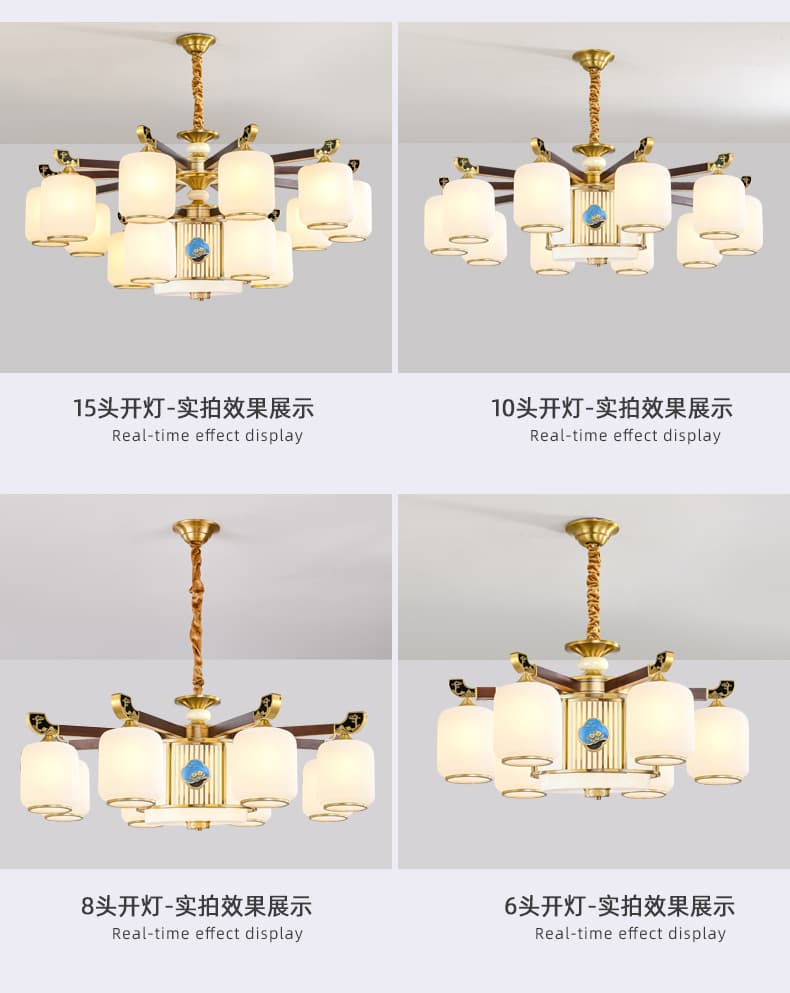 8837 đèn chùm đồng + gỗ đỏ