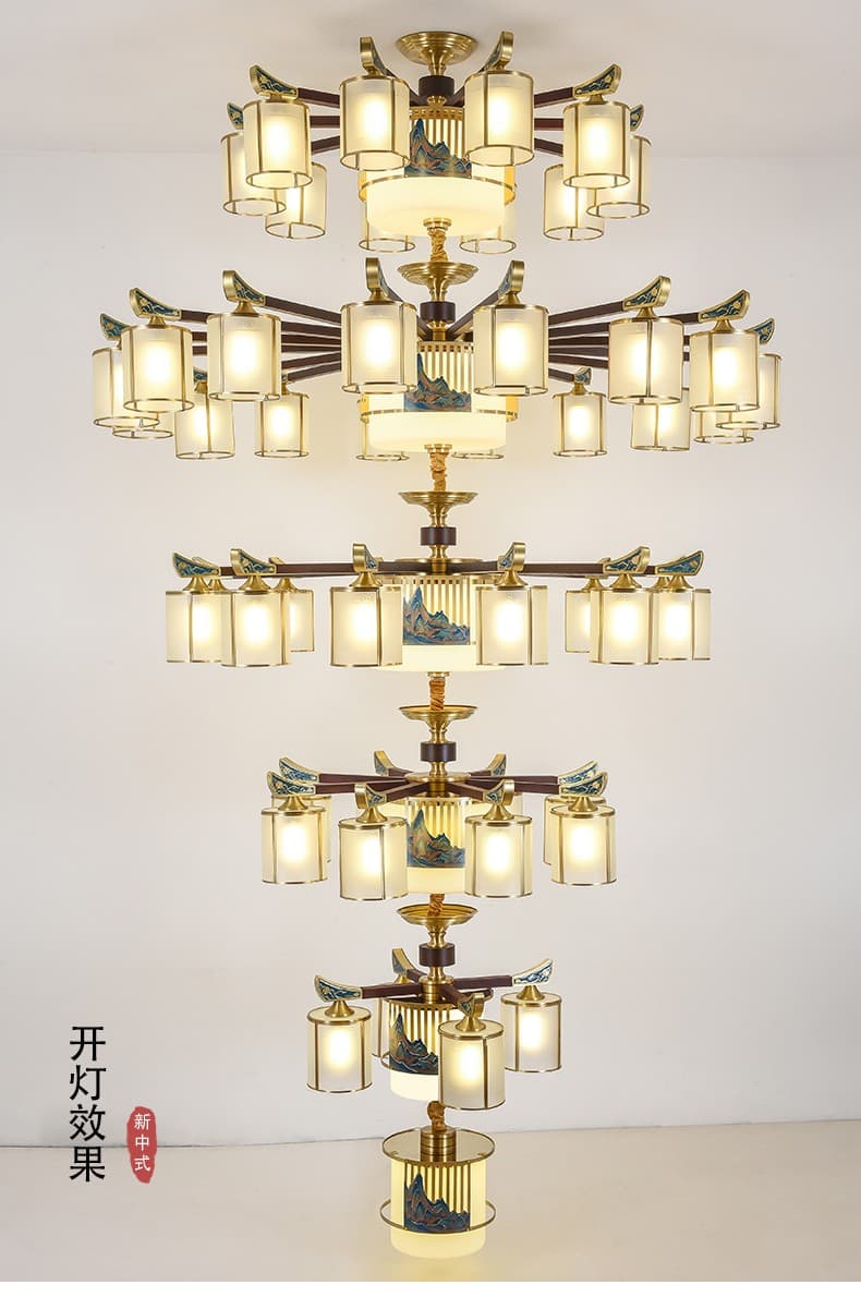 Đồng + đèn chùm gỗ