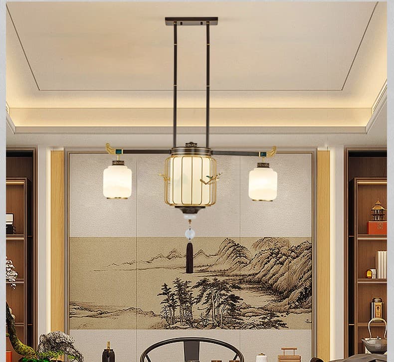 Iron Art Chandelier-Zinc Alloy + Glass Lampshade