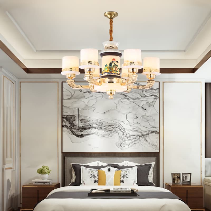 WT1057- tanso + natural na Afghan jade lampshade chandelier — tingnan ang 1