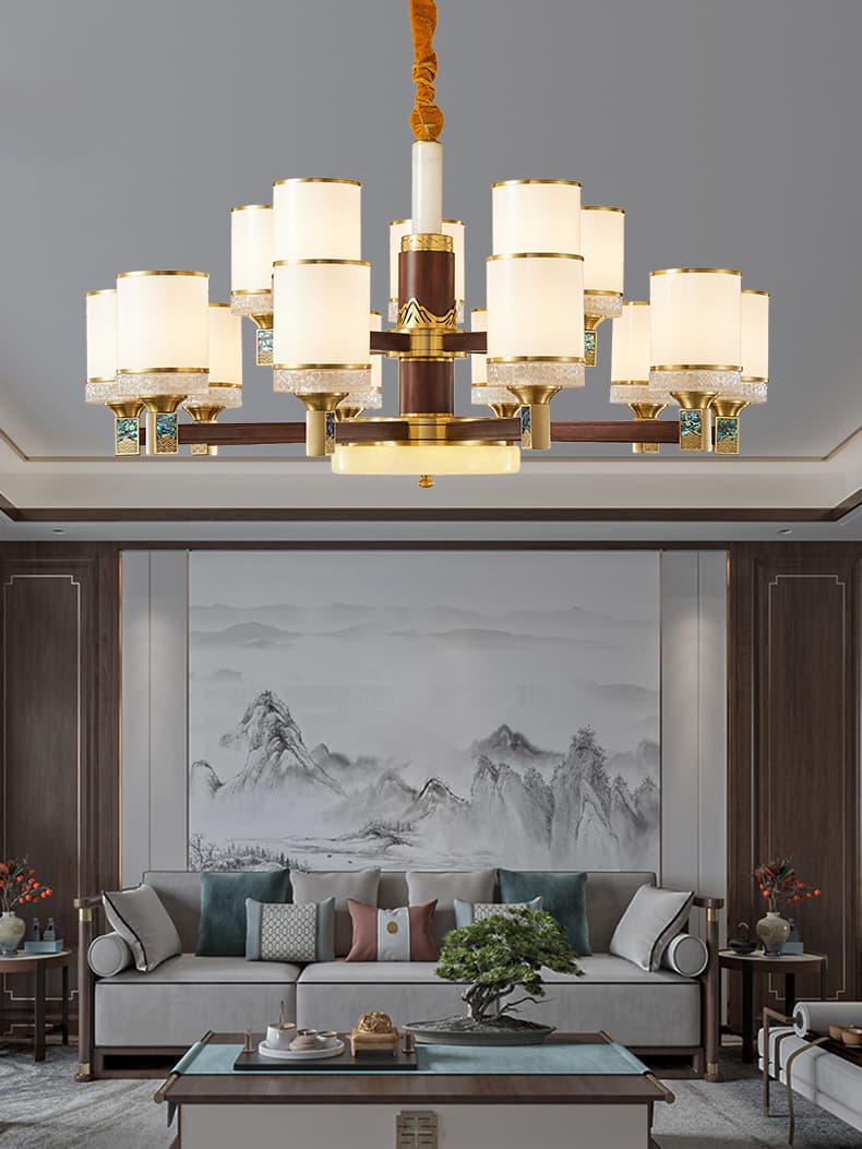 WT1036- tanso + salamin na lampshade chandelier