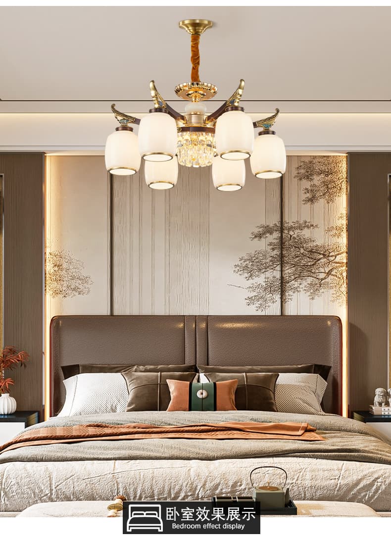 WT-đồng + chao đèn thủy tinh đèn chùm
