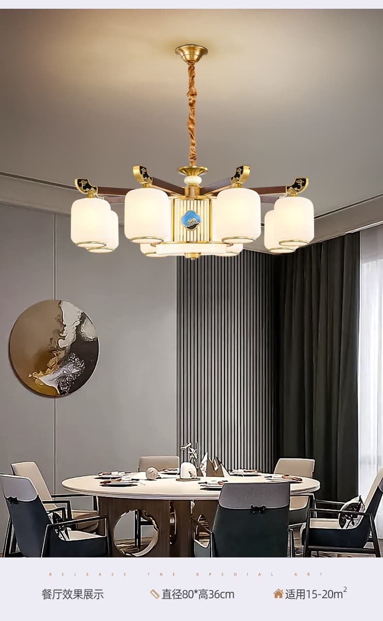 8837 đèn chùm đồng + gỗ đỏ