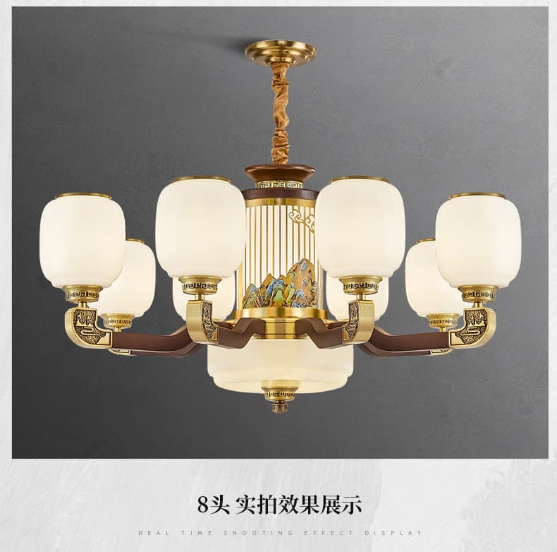 606 Đồng+Gỗ đèn chùm