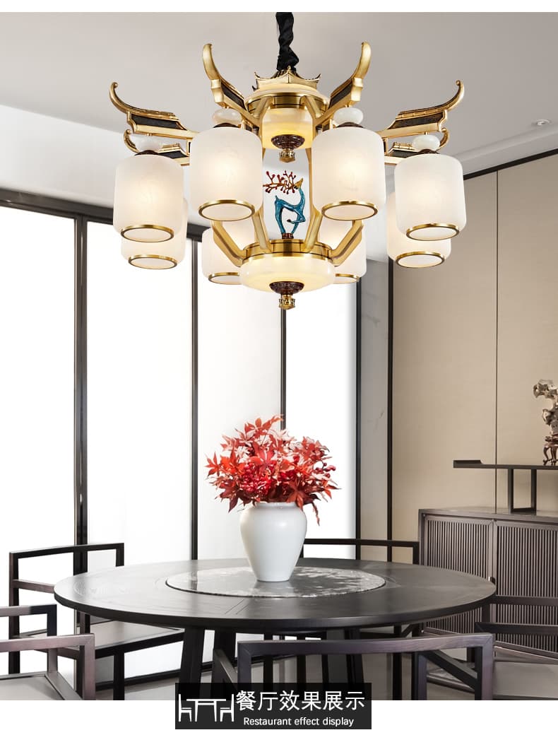 Lakas na tanso + lampshade na salamin chandelier