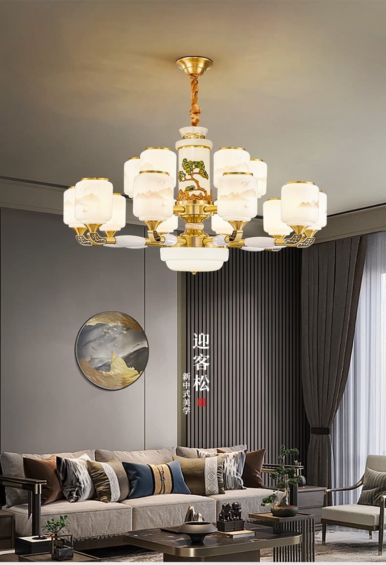 8877 đèn chùm bằng đồng + ngọc giả
