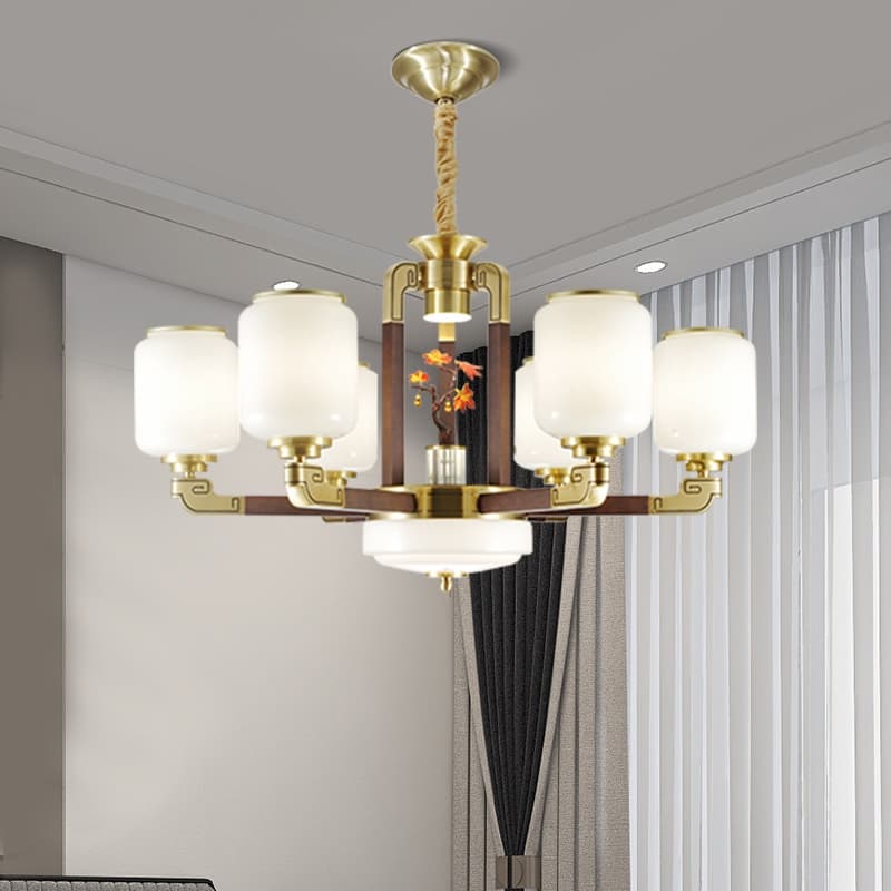 Đồng + đèn chùm thủy tinh gỗ mun — xem 1