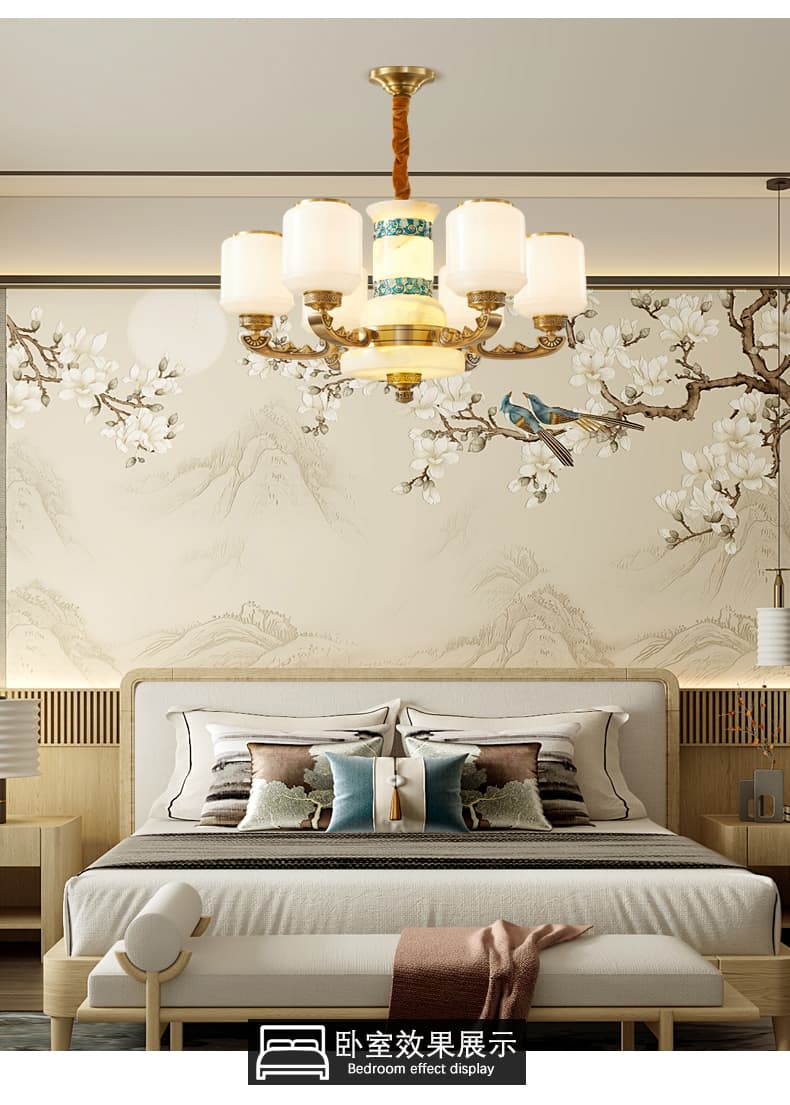 WT-đồng + chao đèn thủy tinh đèn chùm