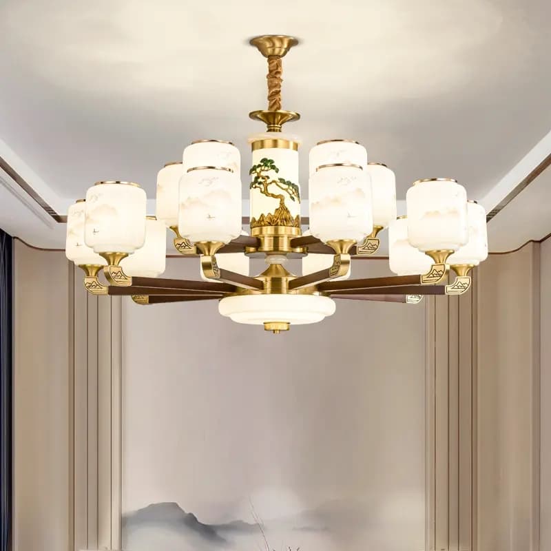 591 Copper + Redwood Chandelier — view 1