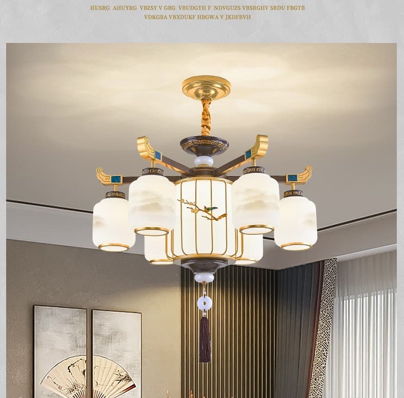 Iron Art Chandelier-Zinc Alloy + Glass Lampshade