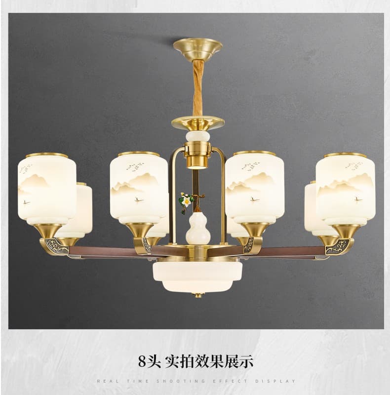8311 đèn chùm bằng đồng + gỗ