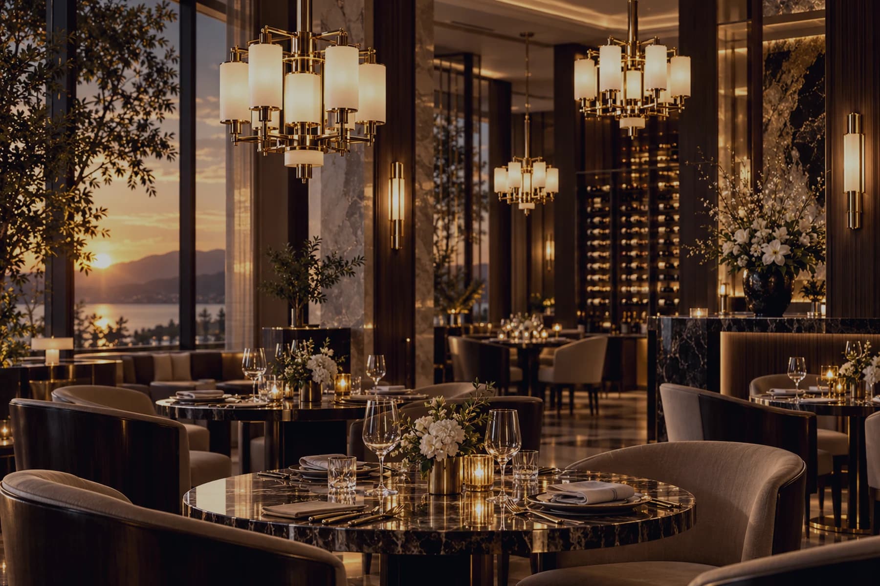 Decorative lighting in a hospitality dining interior